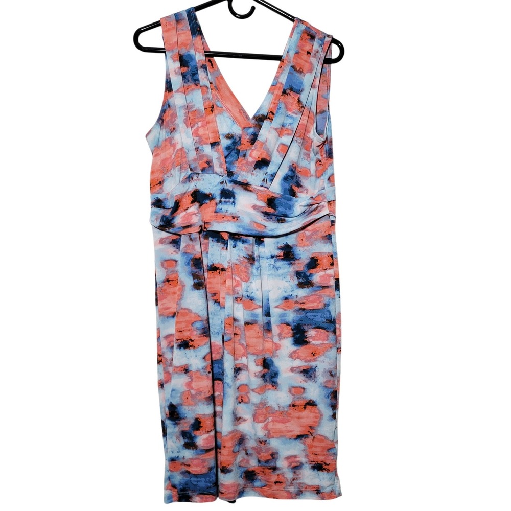 Simply Vera Wang Abstract Print V Neck Sleeveless Midi Dress Women's Size L‎